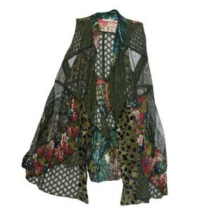 Soft Surroundings Women's Wearable Art Boho Hippie Open Cardigan Long Vest